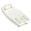 White plastic bathboard with adjustable grab rail and hand shower holder and soap dish