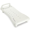 White plastic adjustable bathboard with soap dish and rail