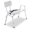 Sliding seat transfer bench with aluminium frame and curved backrest and Velcro strap