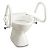 Throne toilet aid support arms to assist toilet transfers