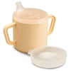 Two handled mug with a anti-spill lid and a spout lid