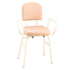 Perching stool with arms in champagne vinyl