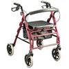 Burgundy coloured walker that is interchangeable to use as a transit chair or walker