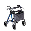 Side fold seat walker in a laser blue powder coat finish and a walking stick holder